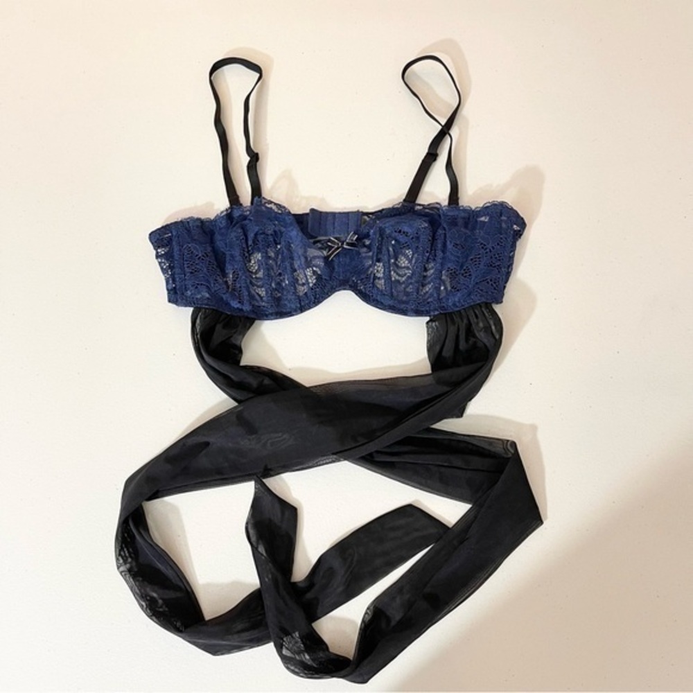 Adore Me Lingerie Lace Bra Women Size 34C Blue/Black